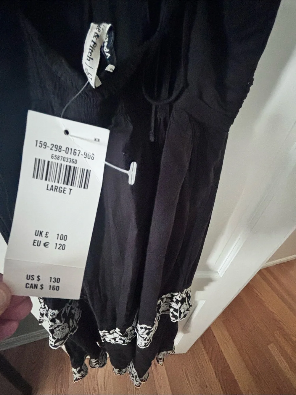 Abercrombie & Fitch Black Maxi Dress with White Floral Embroidery